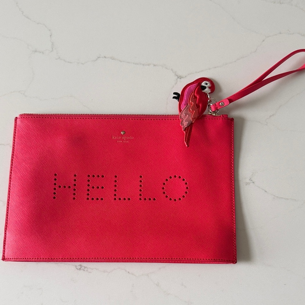 Kate Spade Red Wristlet with Parrot Accent